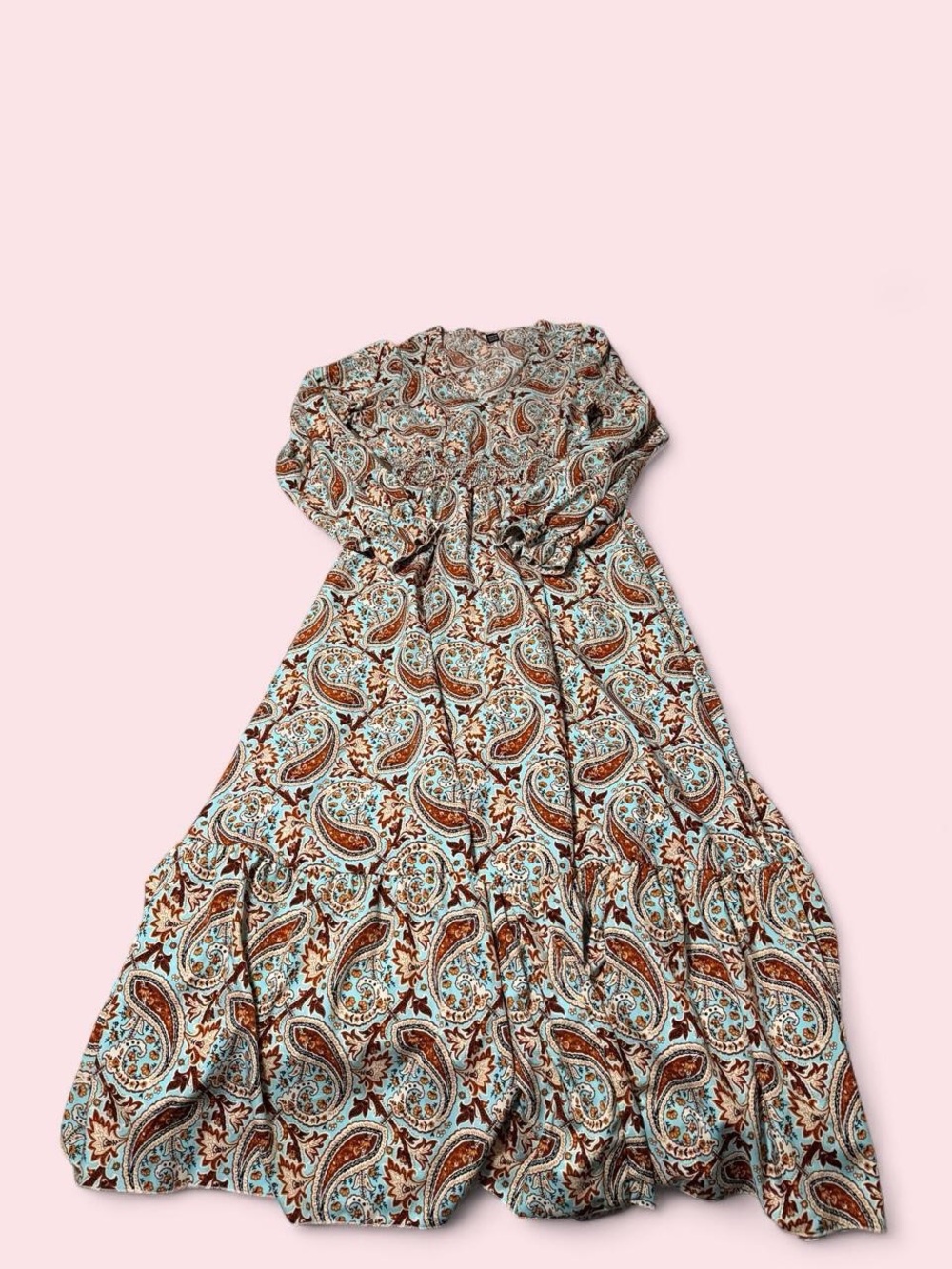 SHEIN Brown and Cream Paisley Tiered Maxi Dress
